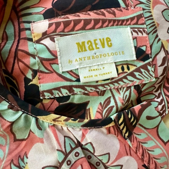 Maeve Anthropologie Coral Green Floral Puff Sleeve Ruffled Skirt Maxi Dress XS - Picture 10 of 11